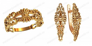 Золотой комплект: кольцо и серьги