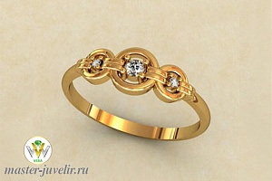 Женское кольцо в желтом золоте с бриллиантами