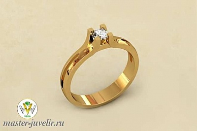 Кольцо для помолвки из желтого золота с бриллиантом 4мм 