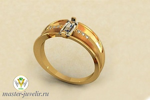 Кольцо женское из золота с горным хрусталем и бриллиантами