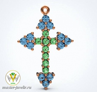 Крестик декоративный Стрелы с цветными камнями