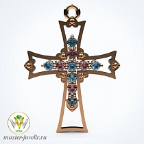 Крестик декоративный золотой Сердца