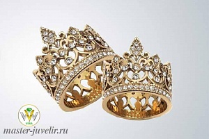 Свадебные обручальные кольца короны широкие с бриллиантами