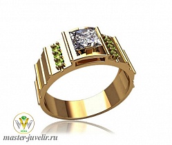 Золотой перстень для мужчины с полудрагоценными камнями
