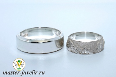 Серебряные обручальные кольца с узором горы