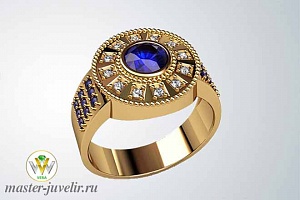Перстень из золота с сапфирами и бриллиантами