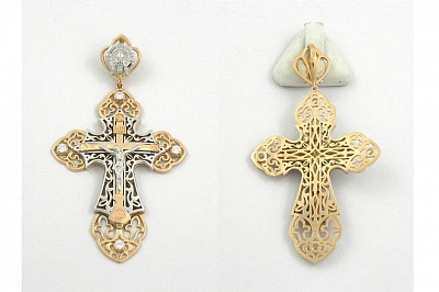 Эксклюзивный крестик из комбинированного золота с бриллиантами 