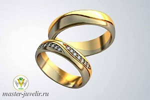 Обручальные кольца двухцветные драгоценными камнями