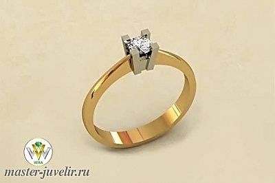 Кольцо для помолвки золотое с бриллиантом в касте из белого золота