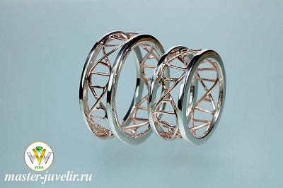 Обручальные кольца ДНК комбинированные из золота и серебра 