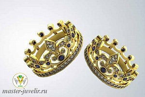  Изысканые обручальные кольца короны с сапфирами и бриллиантами