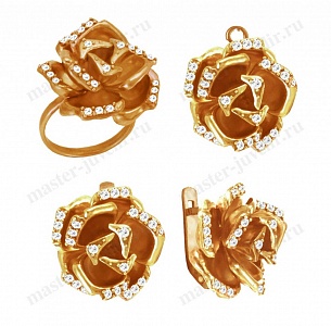 Ювелирный комплект "Розы" с бриллиантами: кольцо, подвеска, серьги