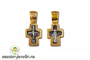 Крестик в серебре с позолотой Святитель Николай Чудотворец 