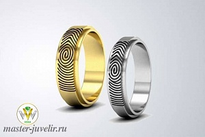 Обручальные двухцветные кольца с отпечатками пальцев