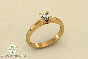 Помолвочное золотое кольцо с бриллиантом на высоком кастике 