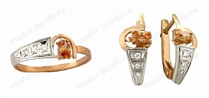 Золотой комплект с полудрагоценными камнями: кольцо и серьги Кп100 760-765