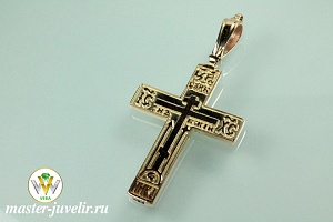 Крестик из желтого золота православный с молитвой на оборотной стороне