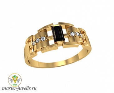 Золотое мужское кольцо с ониксом и бриллиантами