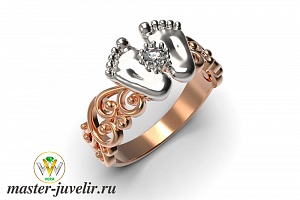 Узорное кольцо из розового и белого золота ножки младенца