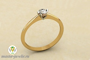 Классическое золотое кольцо с бриллиантом в необычном кастике