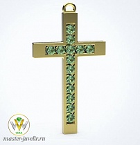 Крестик декоративный из желтого золота с камнями