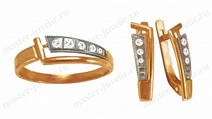 Золотой гарнитур с бриллиантами: кольцо и серьги Кп105 100-105