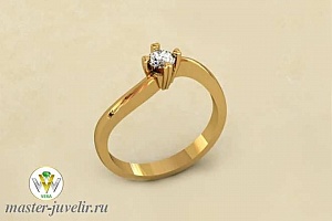 Золотое женское кольцо с бриллиантом для помолвки