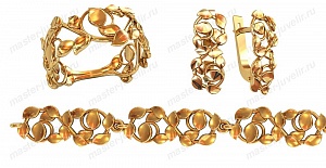 Золотой комплект Листья: кольцо,серьги,браслет