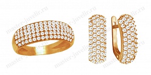 Комплект из золота с фианитами: кольцо и серьги Кп105 140-145