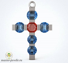 Крестик декоративный из серебра с полудрагоценными камнями