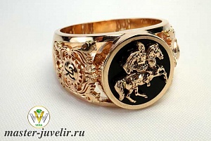 Перстень именной золотой Александр Победоносец с инициалами