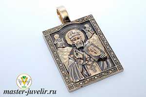 Золотая нательная иконка Николай Чудотворец с молитвой 