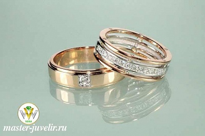 Обручальные кольца с бриллиантами из красного и белого золота