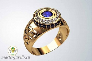 Золотой перстень для мужчины с сапфирами