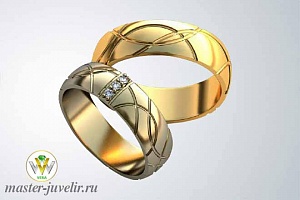 Свадебные парные кольца из золота с камнями 