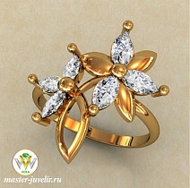 Кольцо золотое в форме цветка с топазами