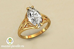 Золотое кольцо с горным хрусталем в форме овала