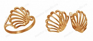 Золотой комплект: кольцо и серьги Кп104 590-595