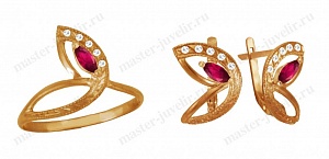 Золотой комплект с рубинами и бриллиантами на заказ: кольцо и серьги
