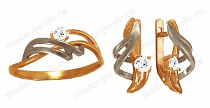 Комплект из двух цветов золота: кольцо и серьги