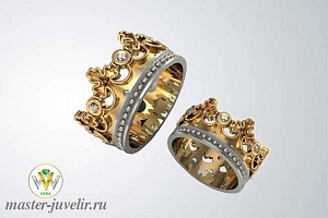  Обручальные кольца Короны с бриллиантами в комбинированном золоте