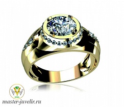 Золотое мужское кольцо с большим бриллиантом