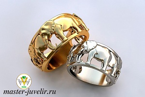 Обручальные кольца со слонами в золоте