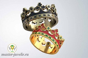 Короны обручальные кольца с эмалью с сапфирами и изумрудами