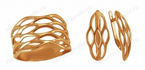 Гарнитур из золота 585 пробы: кольцо и серьги