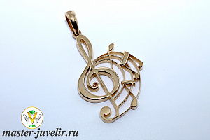 Кулон из золота скрипичный ключ с нотами