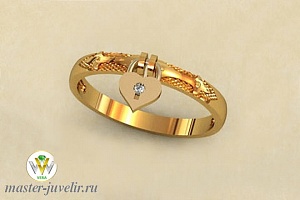 Золотое кольцо Замок с бриллиантом
