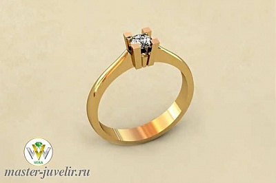 Тонкое золотое кольцо помолвочное с драгоценным камнем