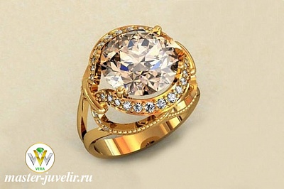 Женское золотое кольцо со светлым аметистом и цирконами