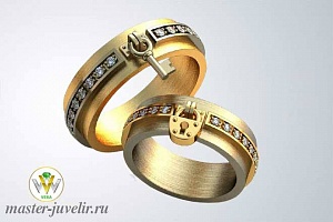 Эксклюзивные обручальные кольца Ключик и замочек с драгоценными камнями